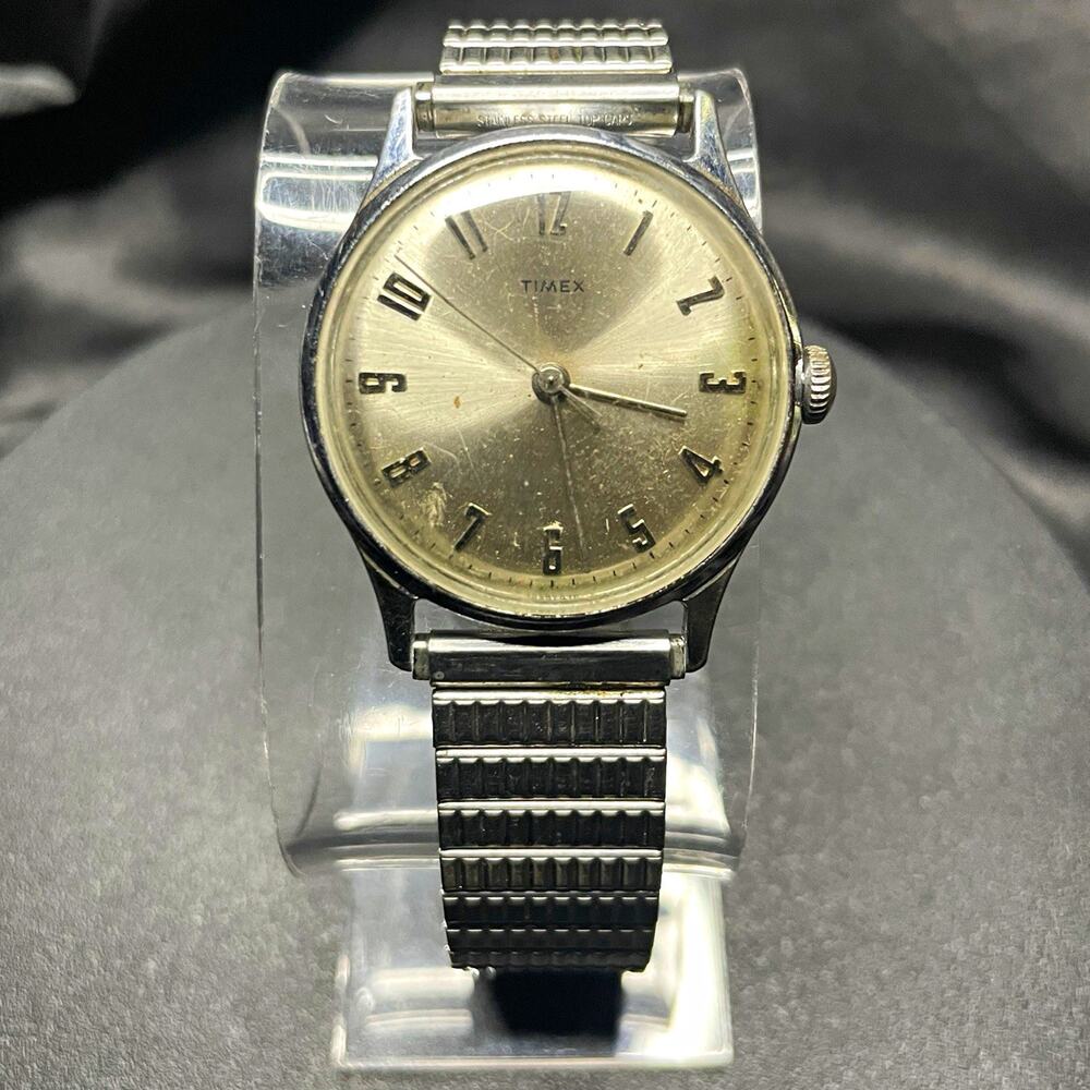 Vintage Timex Womens Manual Wind-up Watch Sunburst SilverDial SS Expansion 34mm